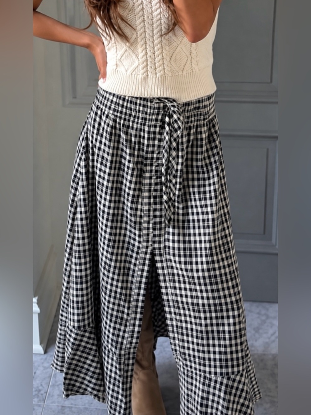 NWT VICI Plaid Drawstring Maxi Skirt